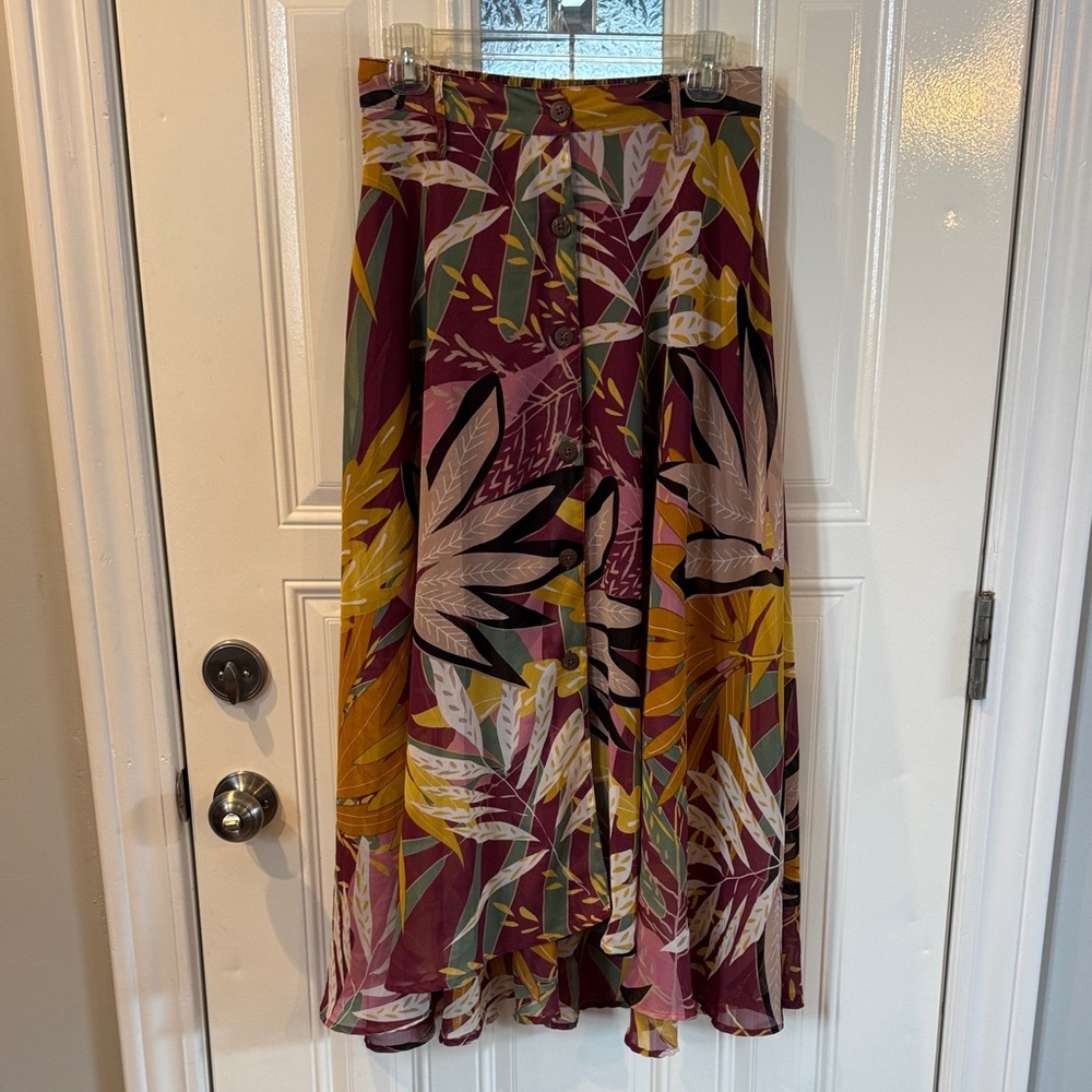 Tropical Print Midi Skirt
